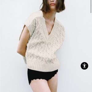 NWT Zara Mixed Media Cable Knit Sweater Vest | Women’s S-M